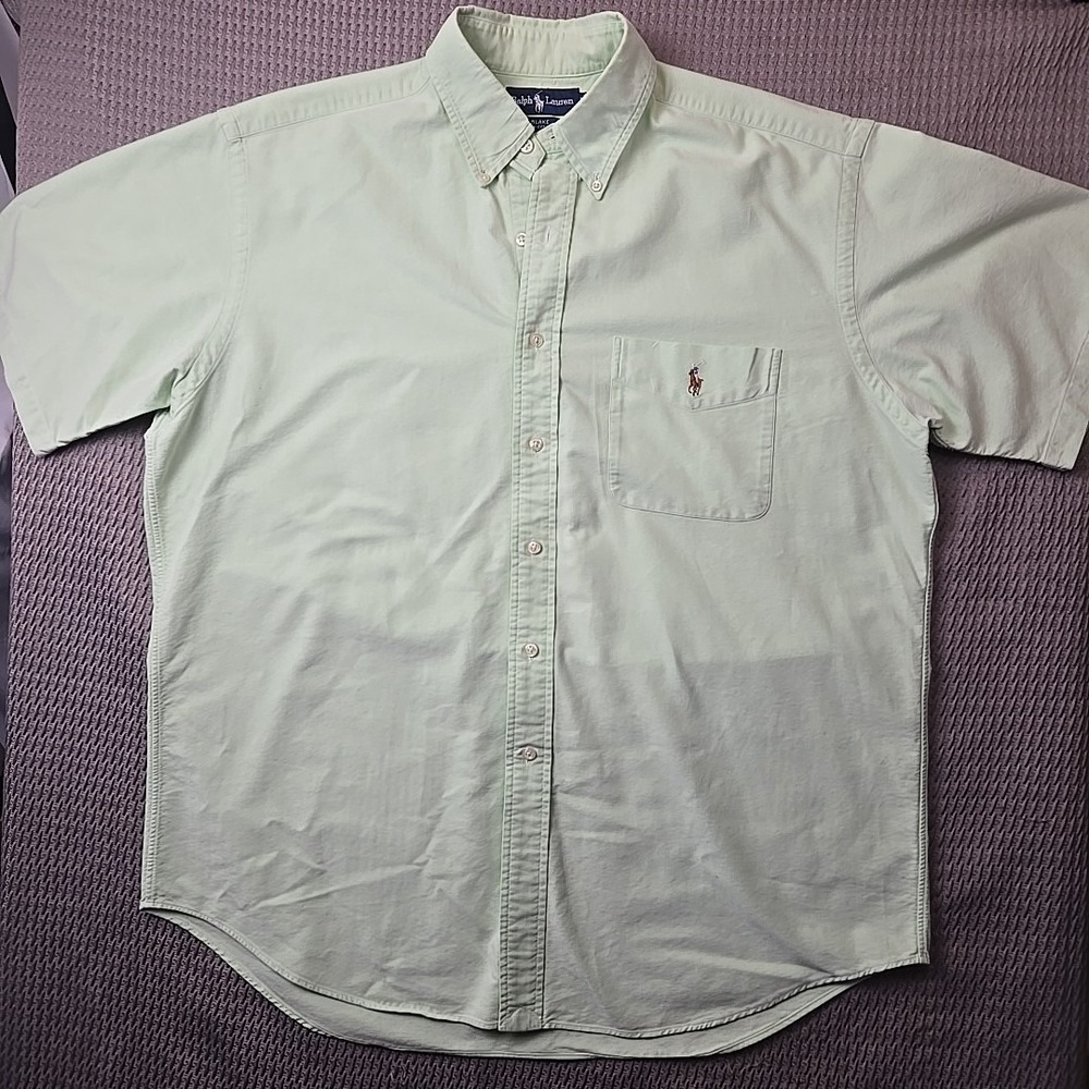 Ralph Lauren Men's Classic Fit Green Oxford Short Sleeve Flesh Pony Size L